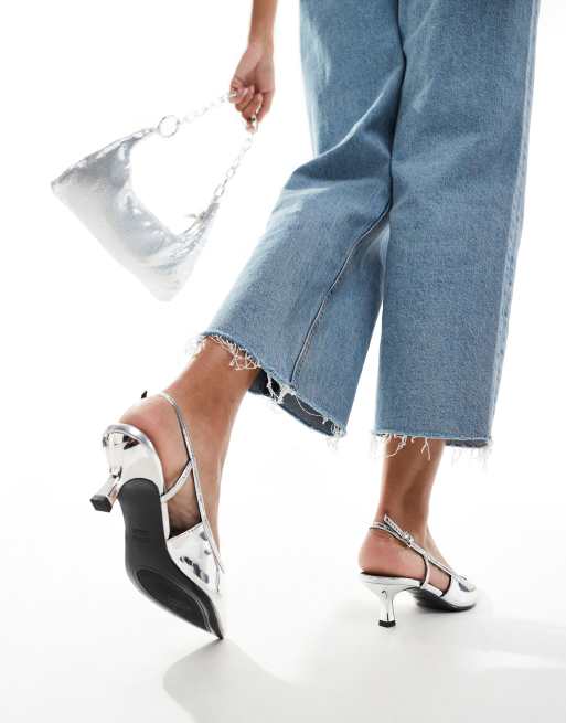ASOS DESIGN – Strut – Silverfärgade skor med taxklackar och hälrem, 2 av 4