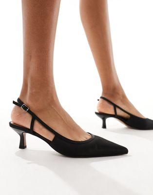 ASOS DESIGN Strut slingback kitten heeled shoes in black | ASOS