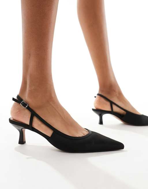 ASOS DESIGN Strut slingback kitten heeled shoes in black ASOS