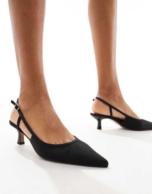 ASOS DESIGN Strut slingback kitten heeled shoes in black