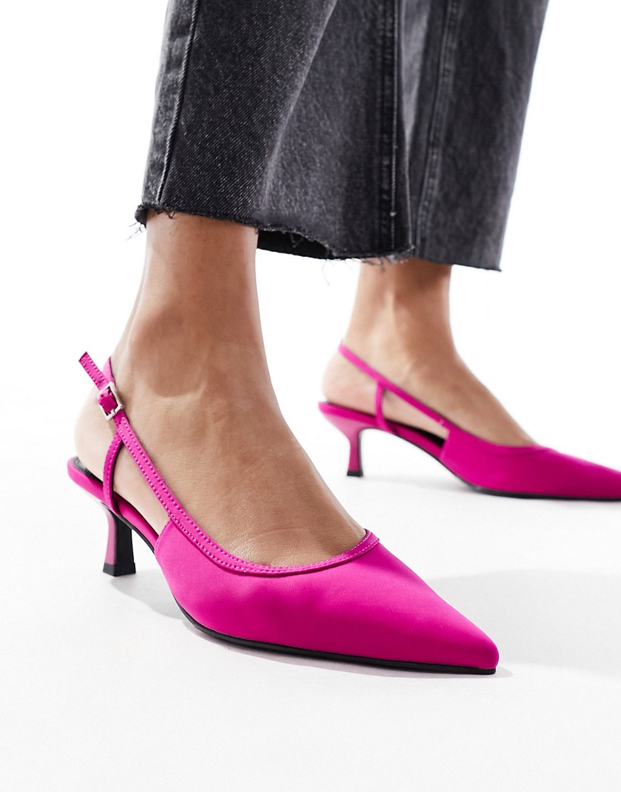 ASOS DESIGN Strut slingback kitten heeled shoes in raspberry-Pink