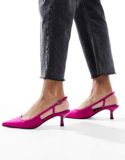 ASOS DESIGN Strut slingback kitten heeled shoes in raspberry, 4 of 4