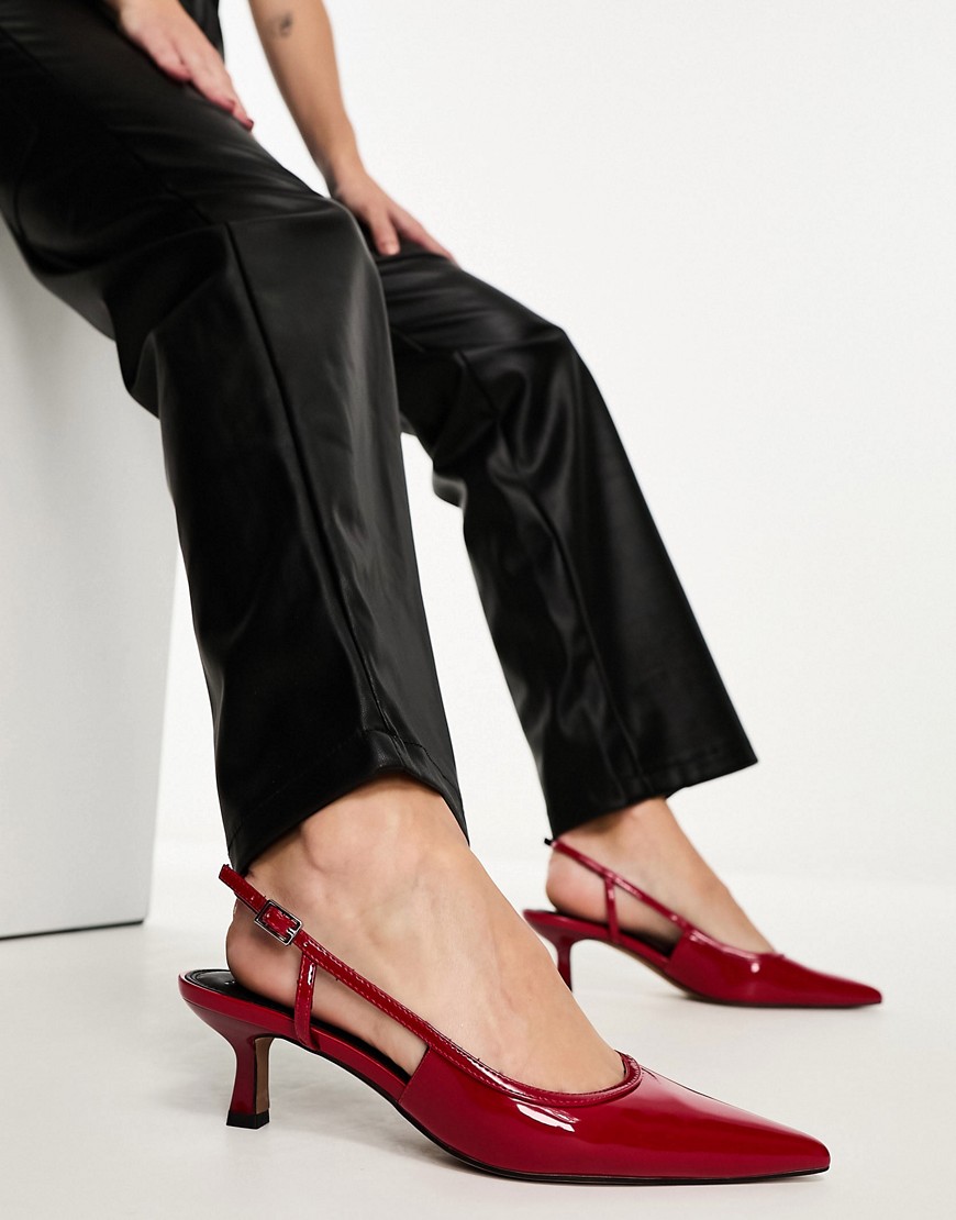 ASOS DESIGN Strut slingback kitten heeled shoes in red