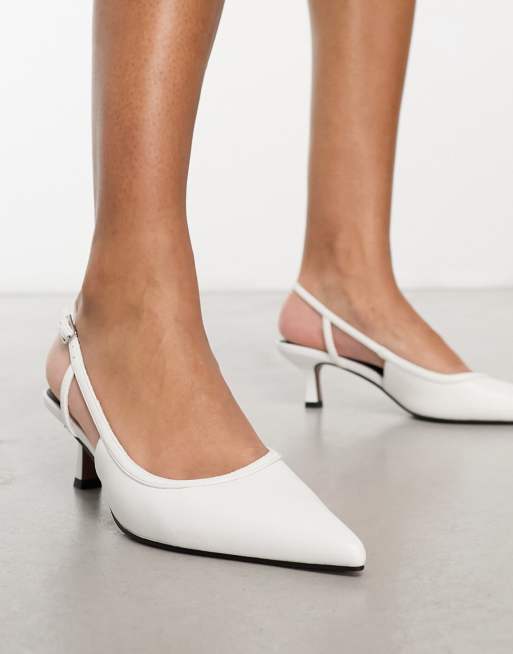 White kitten heel store slingback shoes