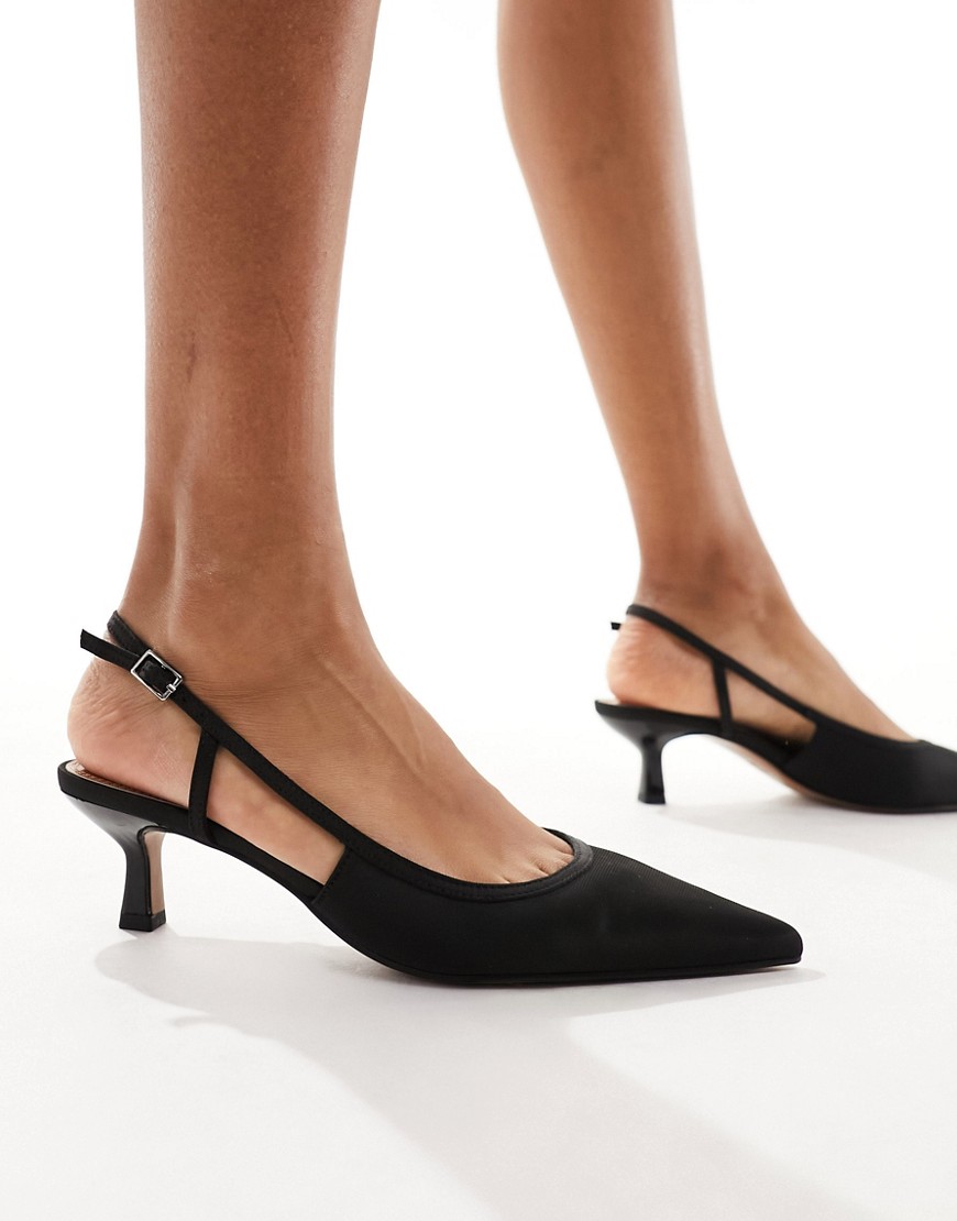 Asos Design Strut Slingback Mid Heeled Shoes In Black