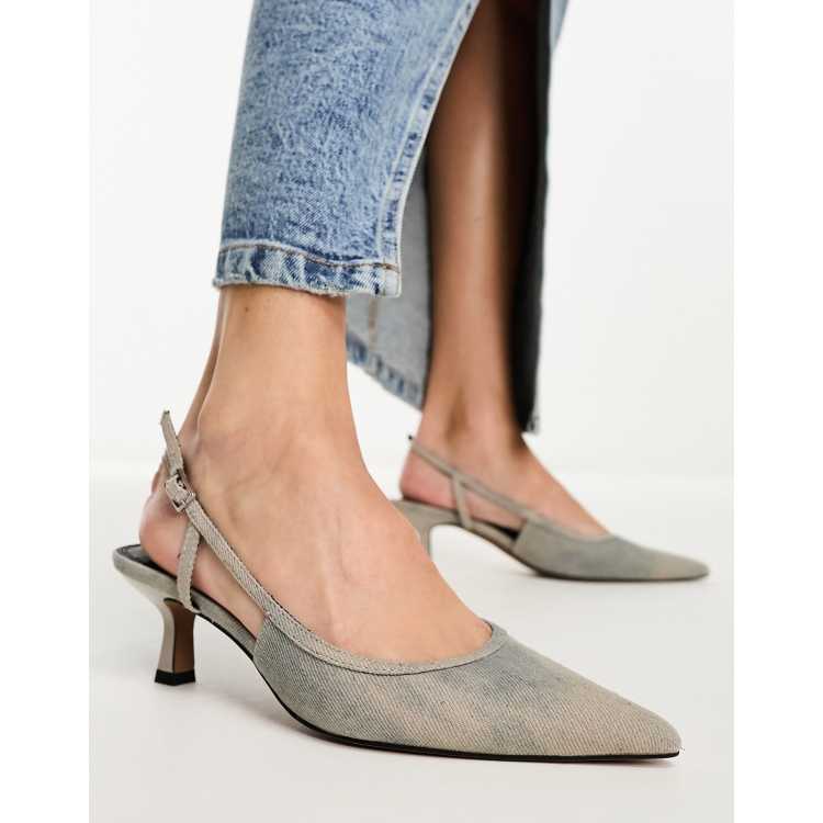 ASOS DESIGN Strut slingback mid heeled shoes in denim