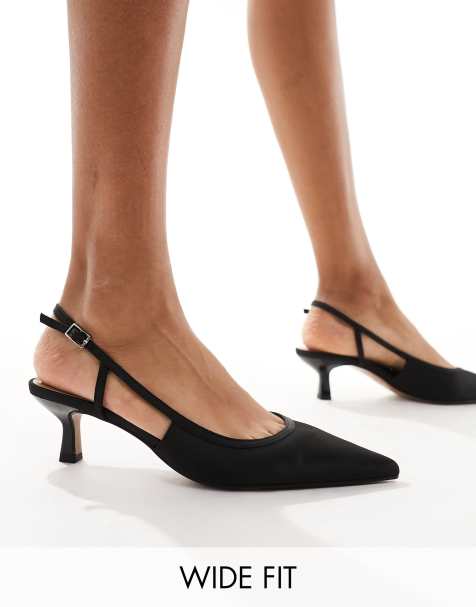 ASOS DESIGN - Strut - Slingback-schoenen met brede pasvorm en kittenhak in zwart - view 1