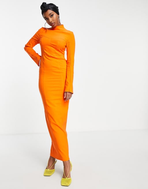 ASOS DESIGN strutured maxi dress with seam detail in orange ASOS