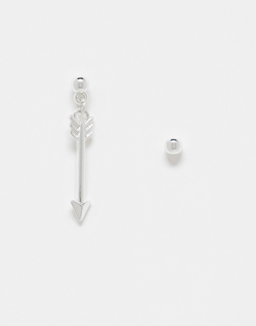 ASOS DESIGN stud and drop earring with arrow pendant in real silver plate