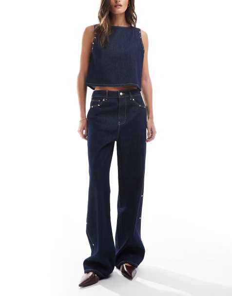ASOS DESIGN stud dad jeans in indigo - view 1