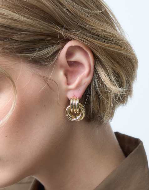 ASOS DESIGN stud door-knocker earrings in gold tone - view 1