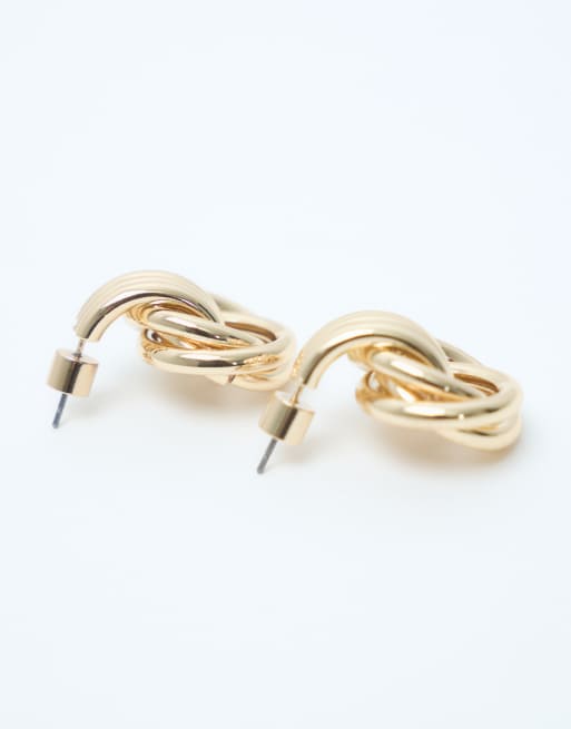 ASOS DESIGN stud door-knocker earrings in gold tone, 3 of 4