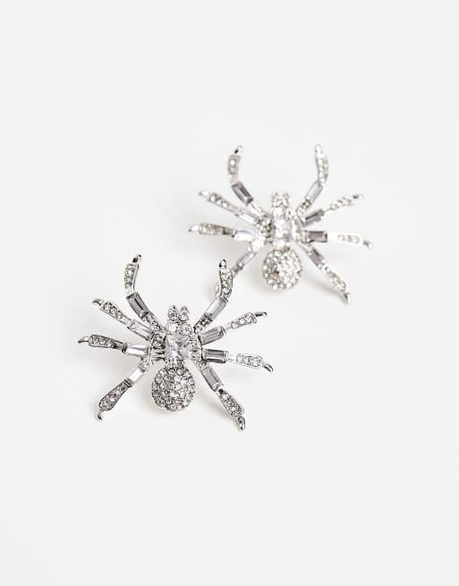 ASOS DESIGN stud earring with crystal spider design in silver tone, 2 of 4
