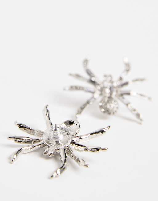 ASOS DESIGN stud earring with crystal spider design in silver tone, 4 of 4