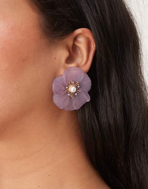 ASOS DESIGN stud earrings in acrylic floral shape in smoked pink - view 1
