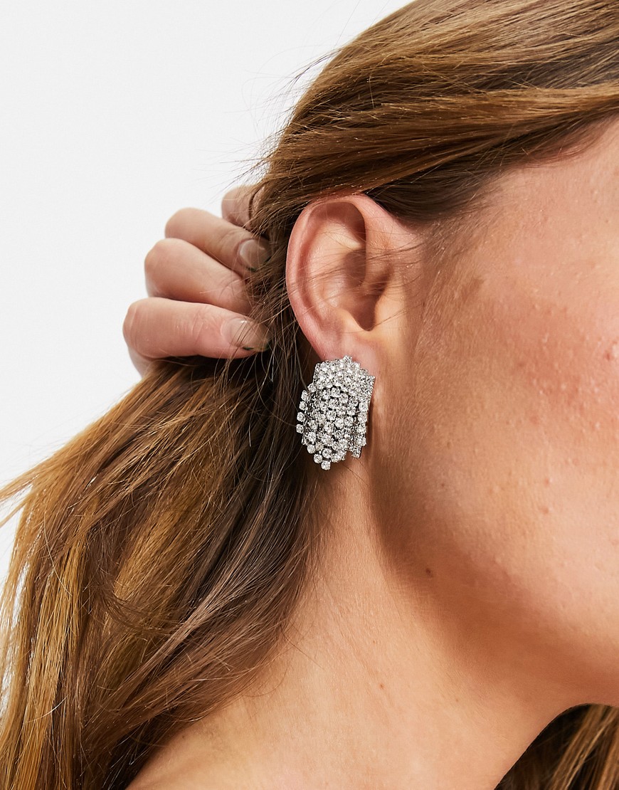 ASOS DESIGN stud earrings in crystal cluster in silver tone