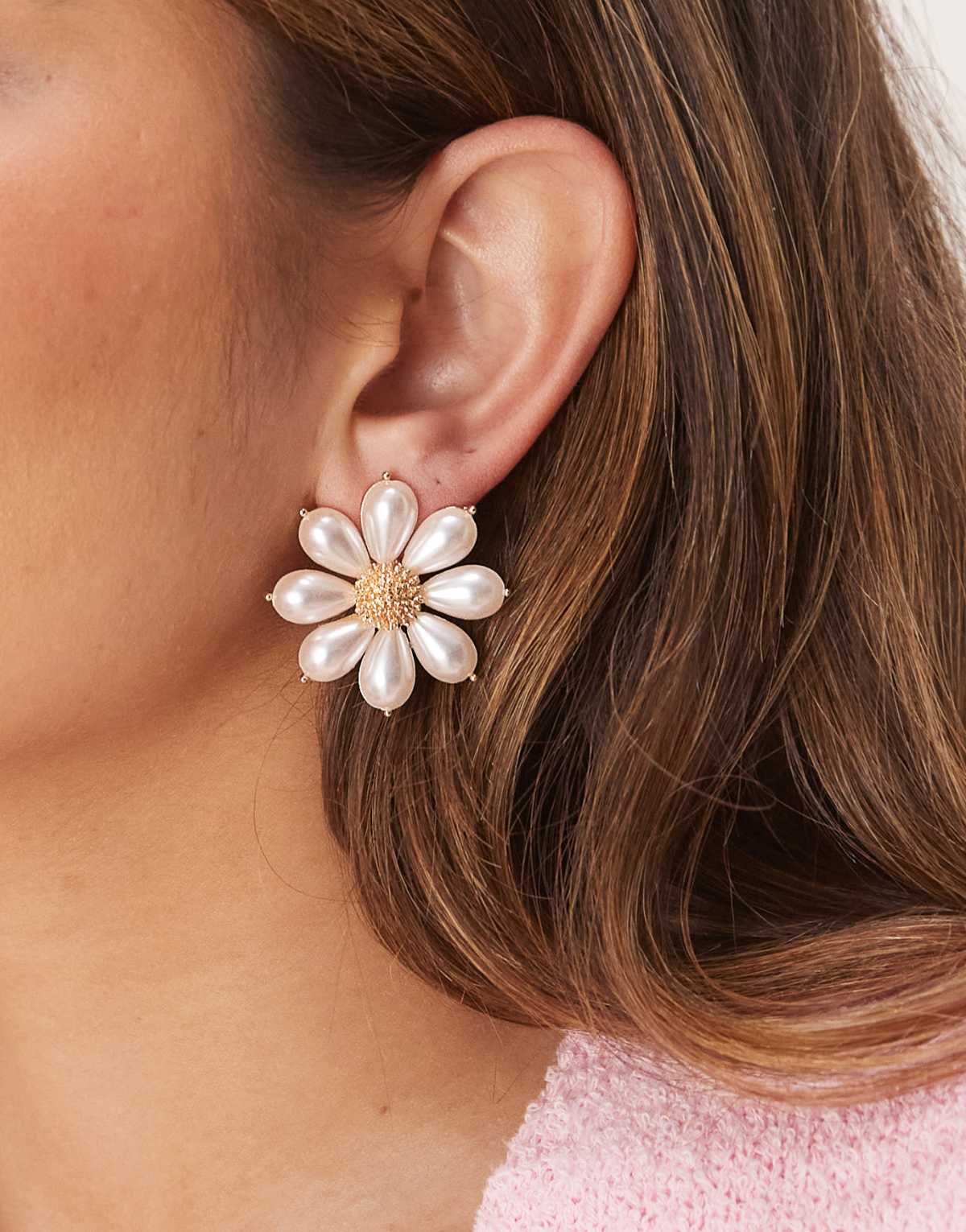 ASOS DESIGN stud earrings in faux pearl flowers design
