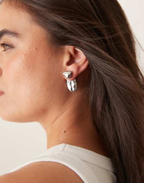 ASOS DESIGN stud earrings in molten silver tone - view 1