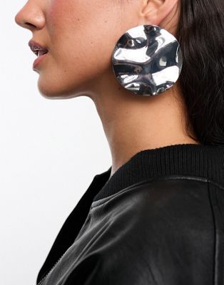 ASOS DESIGN stud earrings in oversized molten circle design in silver tone