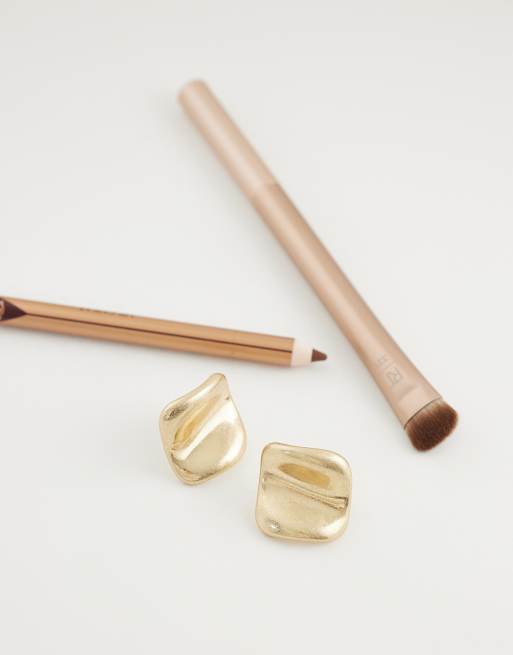 ASOS DESIGN stud earrings with abstract design in brushed gold tone, 2 of 4