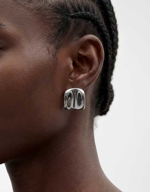 ASOS DESIGN stud earrings with abstract design in silver tone, 2 of 3