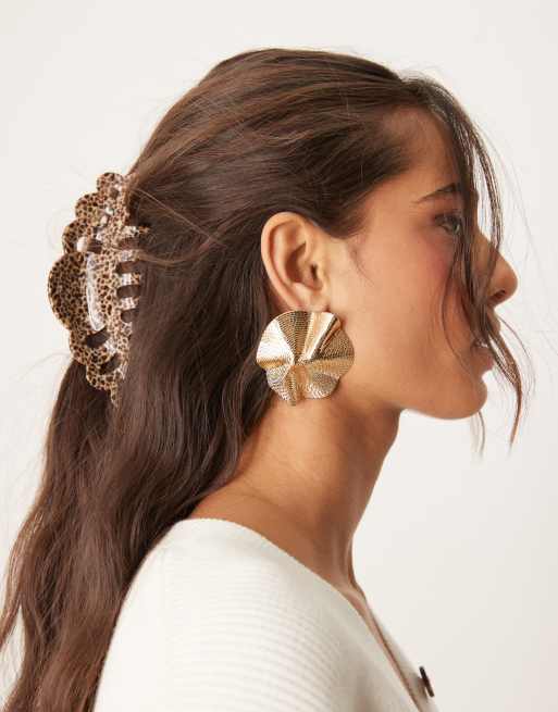 ASOS DESIGN stud earrings with abstract textured detail in gold tone