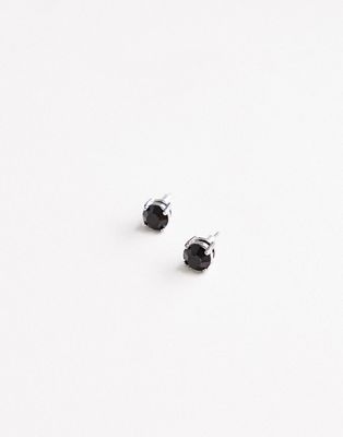 ASOS DESIGN stud earrings with black crystals in silver tone