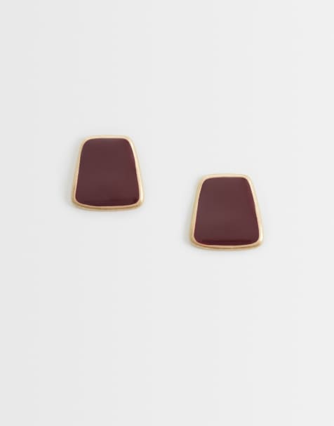 ASOS DESIGN stud earrings with burgundy resin - view 1