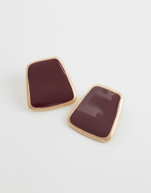 ASOS DESIGN stud earrings with burgundy resin, 3 of 4