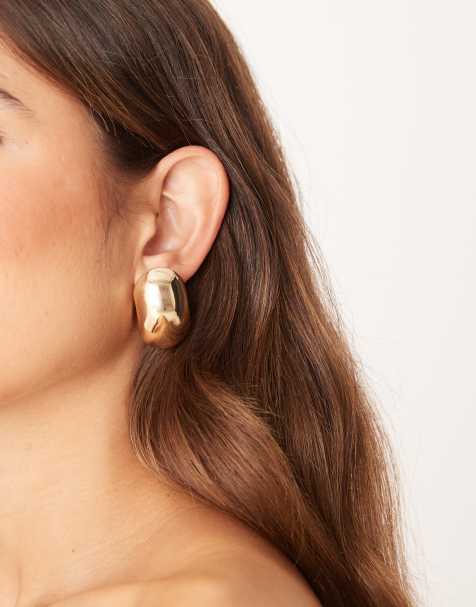ASOS DESIGN stud earrings with clean bubble oval design in gold tone - view 1