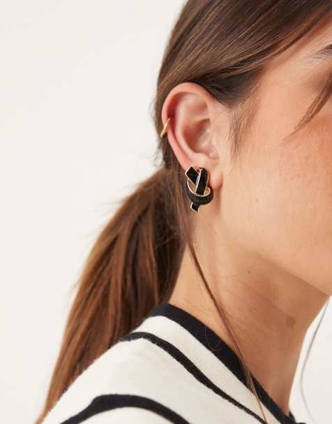 ASOS DESIGN stud earrings with clean knots in black enamel - view 1