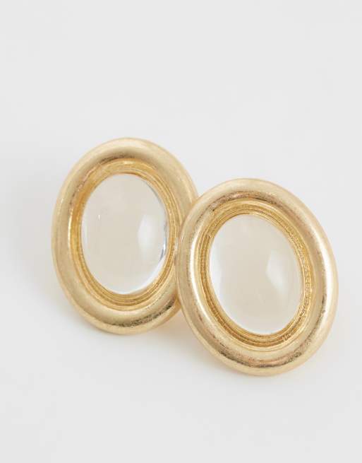 ASOS DESIGN stud earrings with clear stone set design in brushed gold tone, 4 of 5