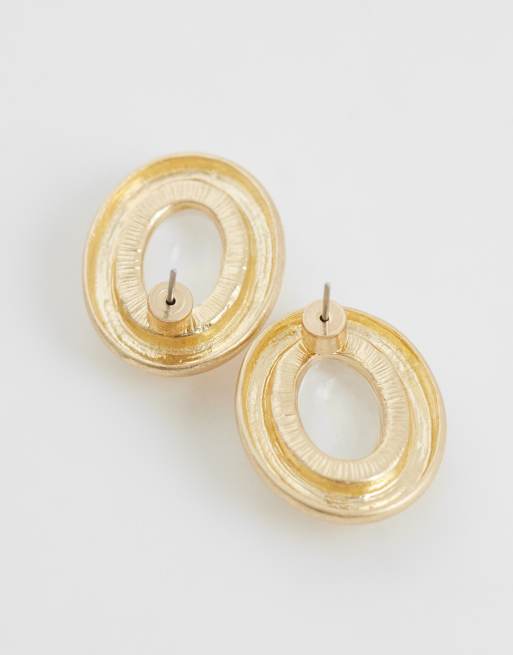 ASOS DESIGN stud earrings with clear stone set design in brushed gold tone, 5 of 5