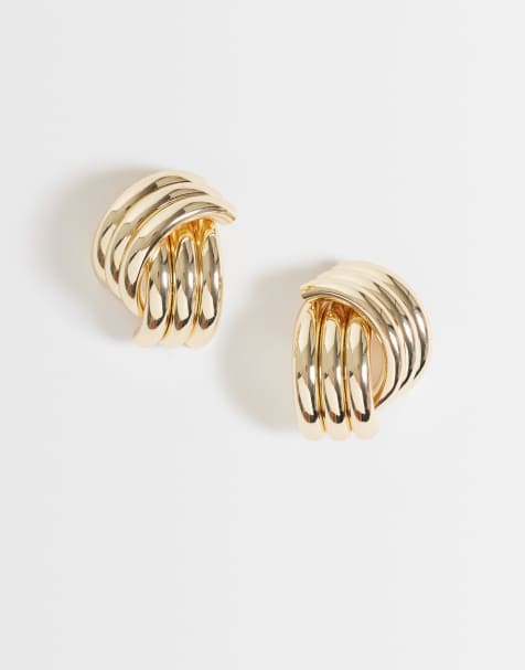 ASOS DESIGN stud earrings with cross-over ridge design in gold tone - view 1