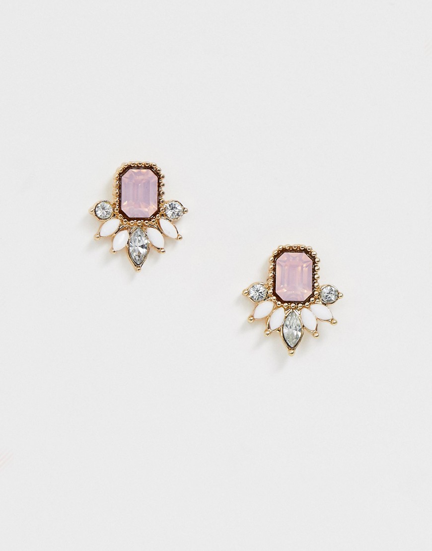 ASOS DESIGN stud earrings with delicate jewels in gold tone-Pink