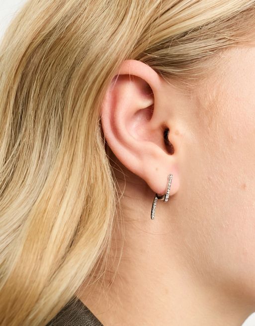 Faux Crystal Silver Hoop Earrings