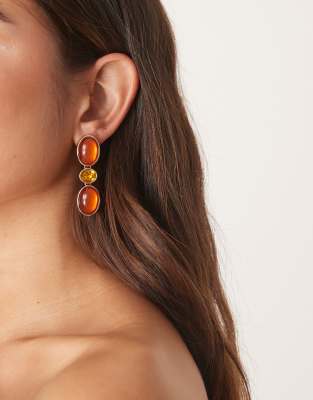 Asos Design Stud Earrings With Faux Stone-set Pendants In Red