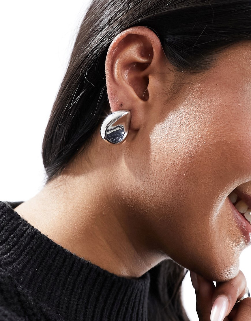 ASOS DESIGN stud earrings with inverted teardrop detail in silver tone