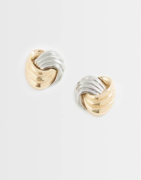 ASOS DESIGN stud earrings with knot design in mixed silver and gold tone - view 1