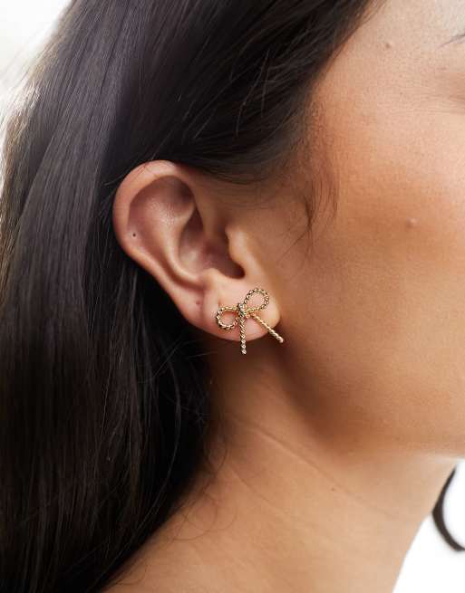  ASOS DESIGN stud earrings with mini bow detail in gold tone