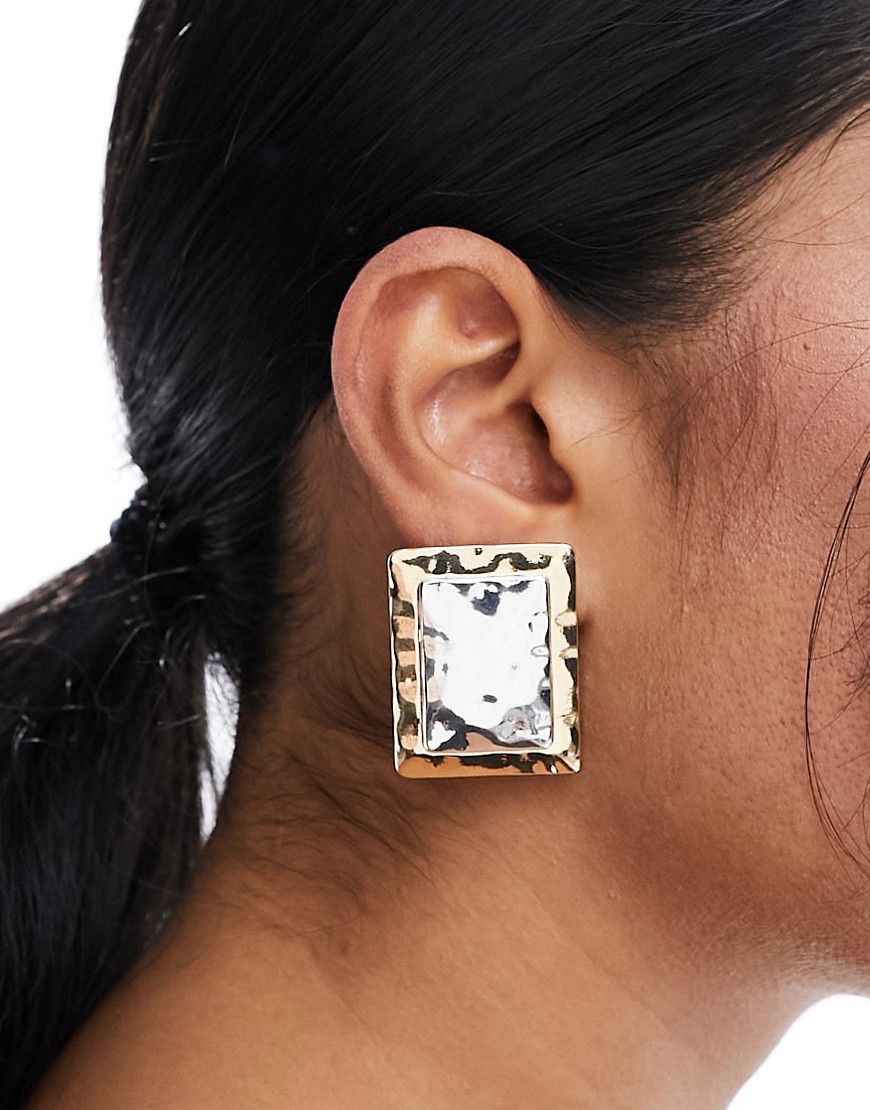 ASOS DESIGN stud earrings with mixed metal hammered design-Gold