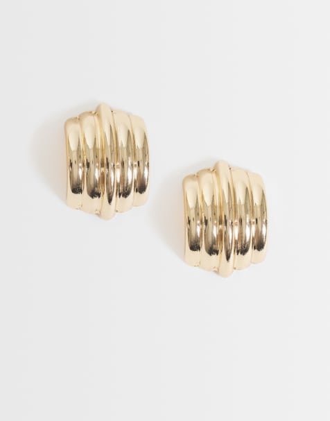 ASOS DESIGN stud earrings with multi hoop design in gold tone - view 1