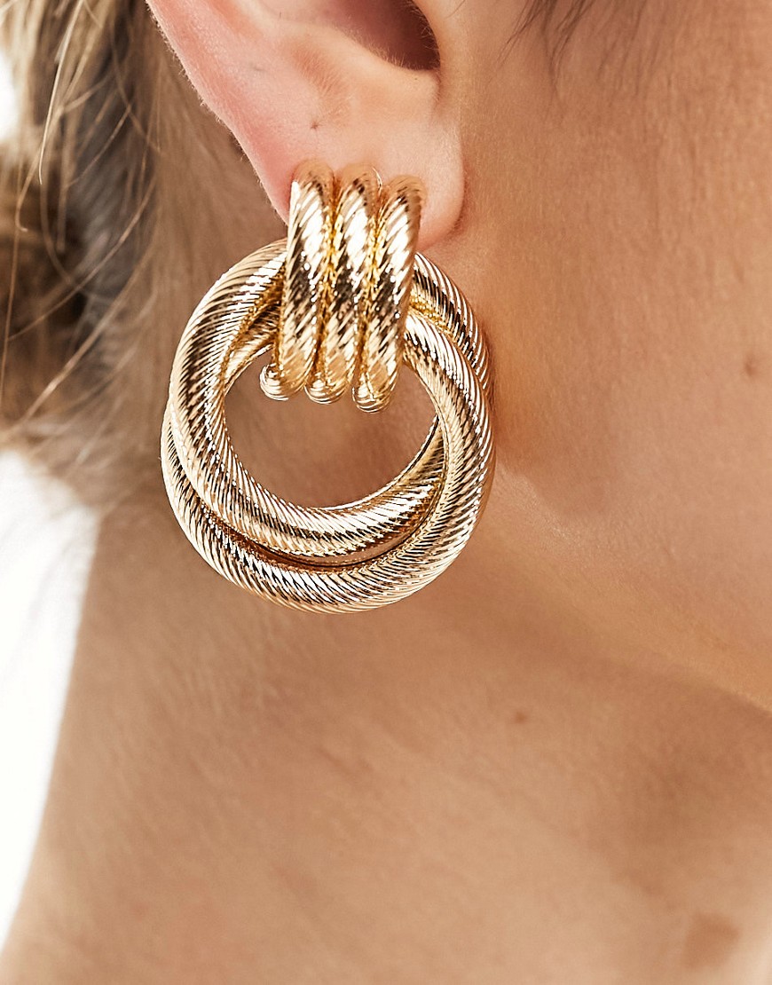 ASOS DESIGN stud earrings with oversized door knocker stud design in gold tone