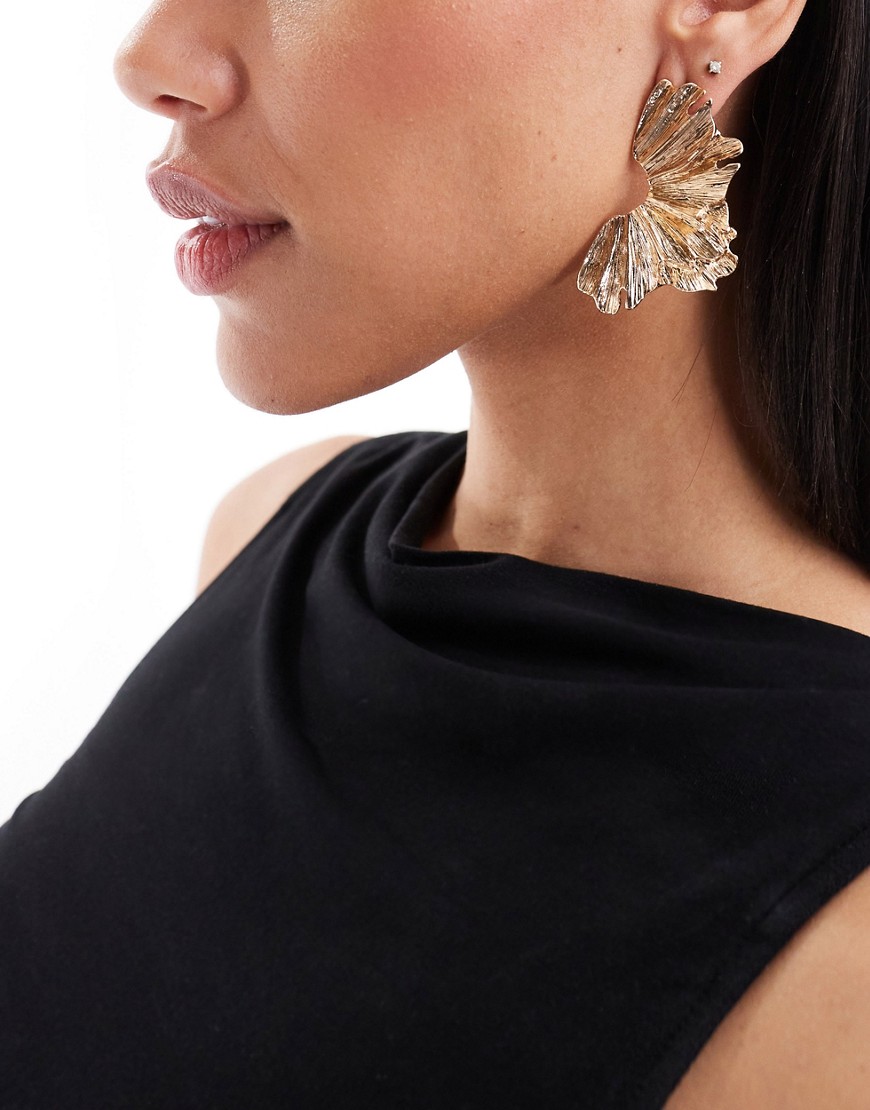 ASOS DESIGN stud earrings with petal detail in gold tone