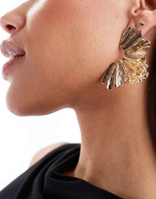 ASOS DESIGN stud earrings with petal detail in gold tone