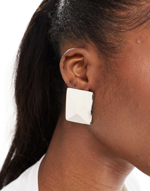 ASOS DESIGN stud earrings with rectangle angular design in silver tone ...