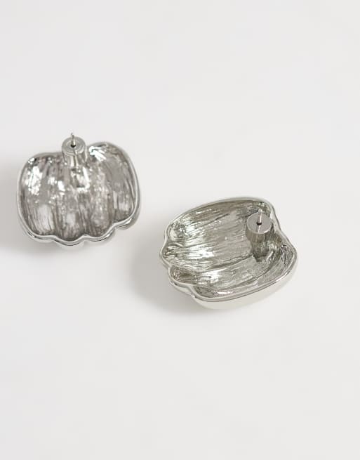 ASOS DESIGN stud earrings with ridge design in silver tone, 3 of 4