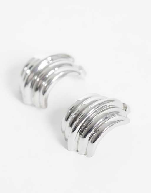 ASOS DESIGN stud earrings with ridge design in silver tone, 3 of 4