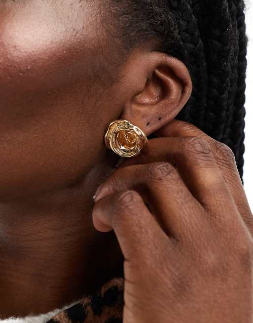 ASOS DESIGN stud earrings with rose detail in gold tone ASOS