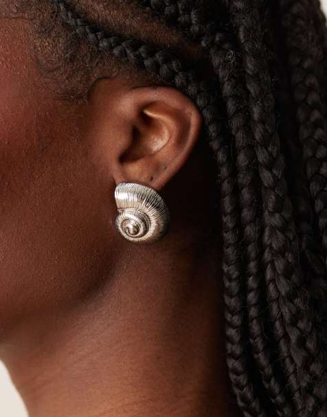 ASOS DESIGN stud earrings with shell detail in silver tone - view 1